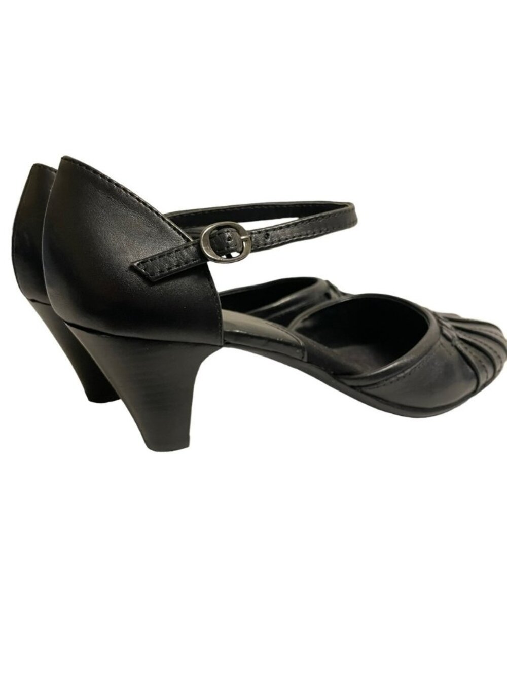 Strictly Comfort Black Mary Jane Leather Heels Ankle Strap Size 8.5 Left 9 Right - Picture 4 of 15